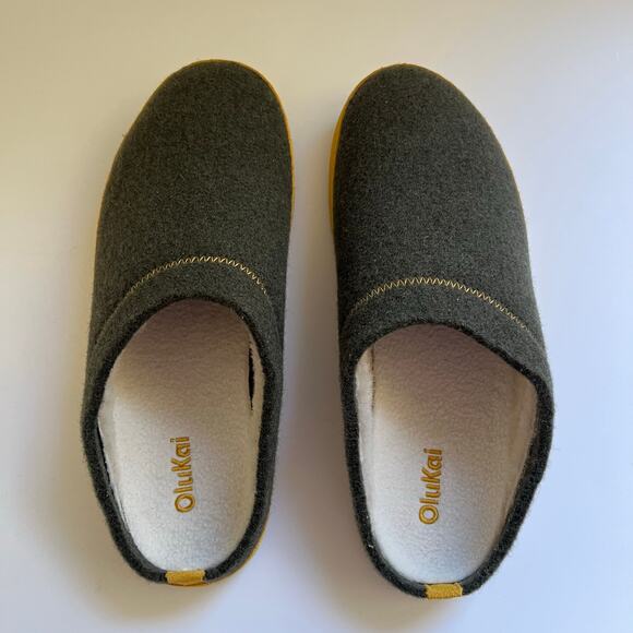 Olukai Hamani Hulu Wool Mules Men's 10 in Olive/Mustard Sheepskin Shearling NEW - Picture 13 of 13